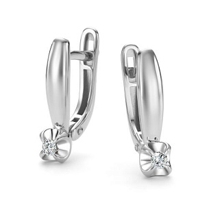 Серьги с английским замком из белого золота с бриллиантом
