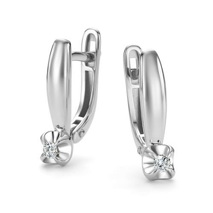 Серьги с английским замком из белого золота с бриллиантами