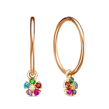 Серьги детские из красного золота с фианитом