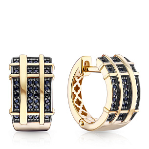 Серьги с английским замком из желтого золота с фианитом