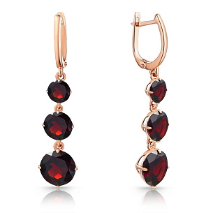 Серьги с гранатом с английским замком из красного золота