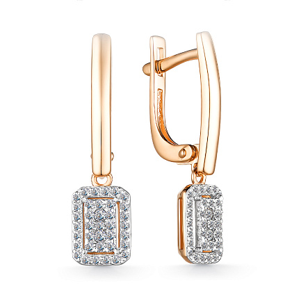 Серьги с английским замком из красного золота с бриллиантами