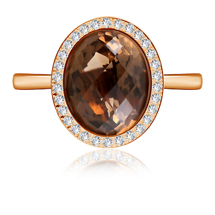 Кольцо из красного золота с бриллиантами, раухтопазом