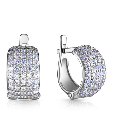 Серьги с английским замком из серебра с фианитом