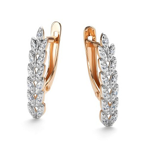 Серьги с английским замком из красного золота с бриллиантом