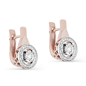 Серьги с английским замком из красного золота с бриллиантом