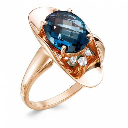 Кольцо из красного золота с бриллиантами, топазом