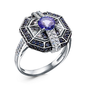 Кольцо из белого золота с танзанитом и бриллиантами