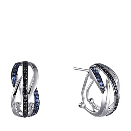 Серьги из белого золота с бриллиантами, сапфирами