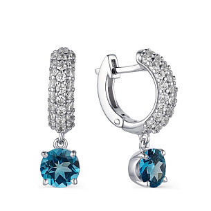 Серьги из серебра с топазами, фианитами