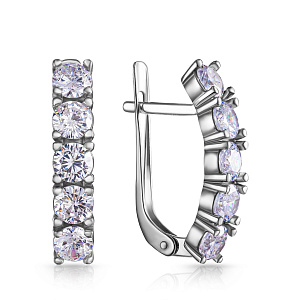 Серьги с английским замком из серебра с фианитом