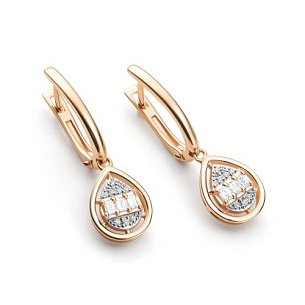 Серьги с английским замком из красного золота с бриллиантом