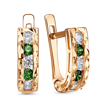 Серьги с английским замком из красного золота с фианитами