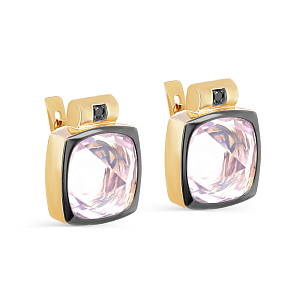 Серьги с английским замком из желтого золота с кварцем