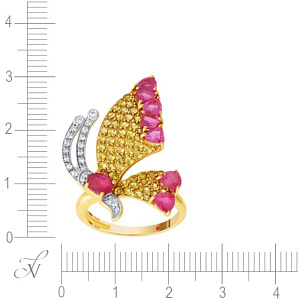 Кольцо из желтого золота с бриллиантами, рубином