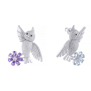 Пусеты из серебра с фианитом, стеклом