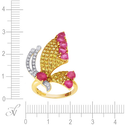 Кольцо из желтого золота с бриллиантами, рубином