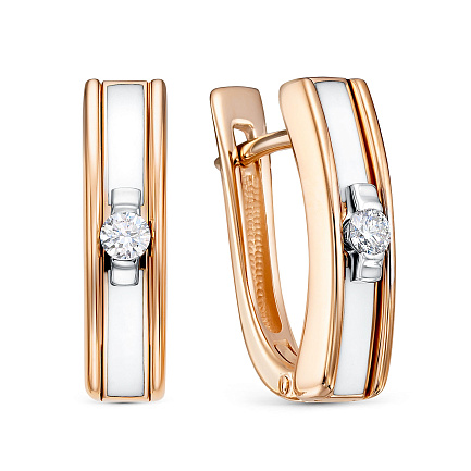 Серьги с английским замком из красного золота с бриллиантами