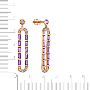 Пусеты из красного золота с аметистами и бриллиантами