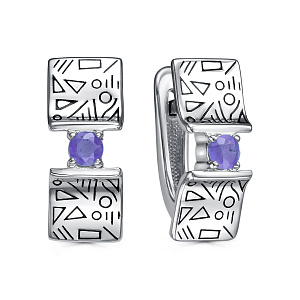Серьги с английским замком из серебра с танзанитами
