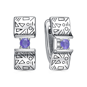 Серьги с английским замком из серебра с танзанитом