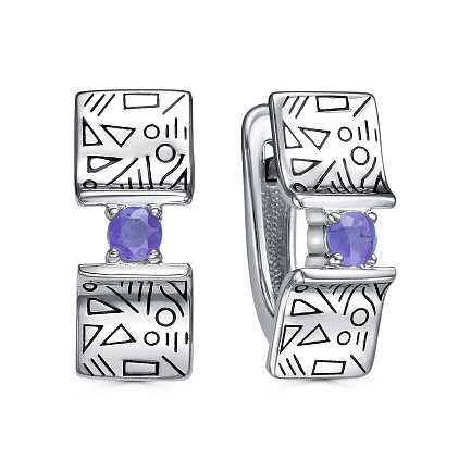 Серьги с английским замком из серебра с танзанитами