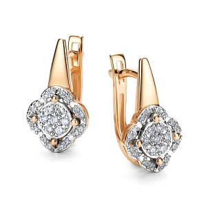 Серьги с английским замком из красного золота с бриллиантом