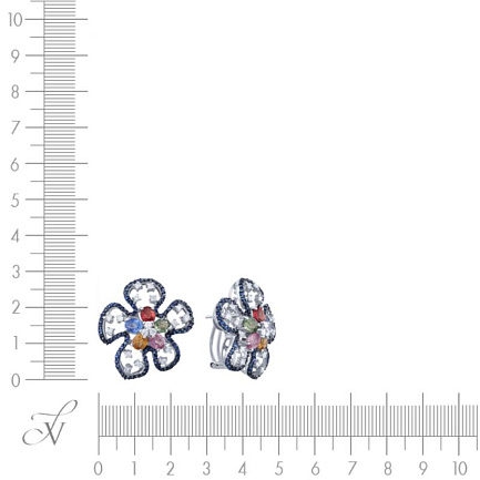Серьги из белого золота с бриллиантами, гранатами