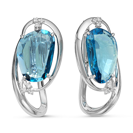 Серьги из белого золота с бриллиантами, топазами