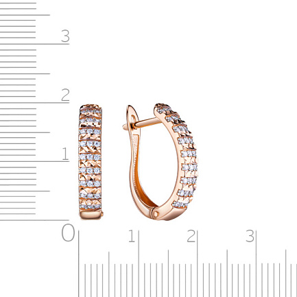 Серьги с английским замком из красного золота с фианитом