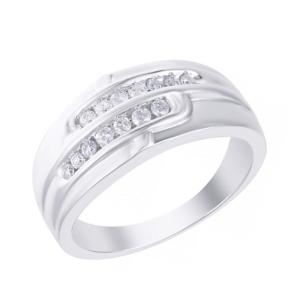 Кольцо мужское из белого золота с бриллиантами