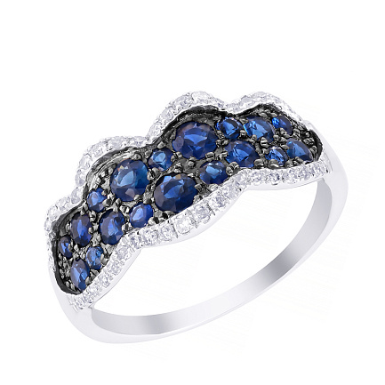 Кольцо из белого золота с бриллиантами, сапфирами