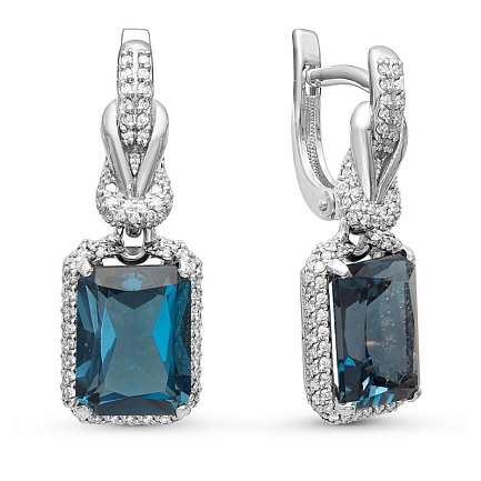 Серьги из белого золота с бриллиантами, топазами