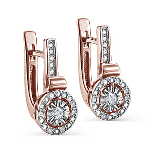 Серьги с английским замком из красного золота с бриллиантами