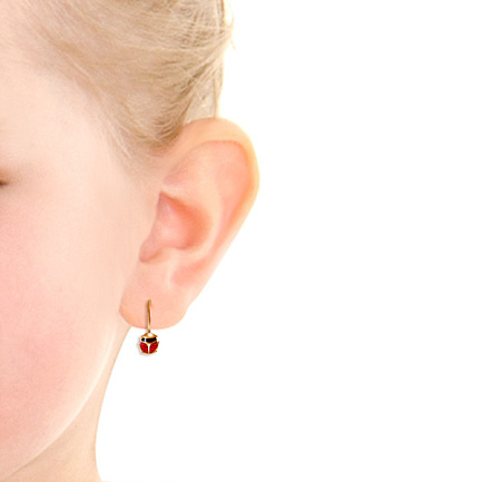 Серьги детские из красного золота с эмалью