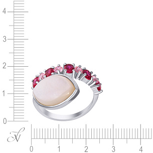Кольцо из серебра с перламутром, рубином, фианитом