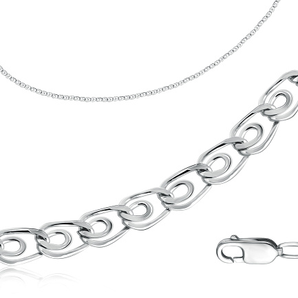 Цепь автомат из серебра, плетение сердечко