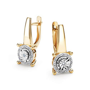 Серьги с английским замком из желтого золота с бриллиантом