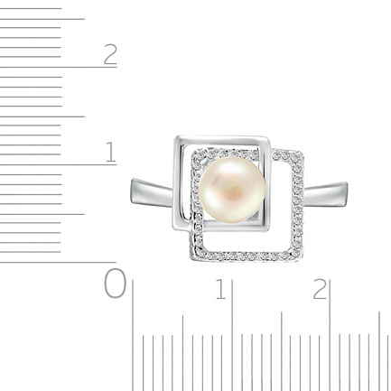 Кольцо из серебра с жемчугом, фианитом