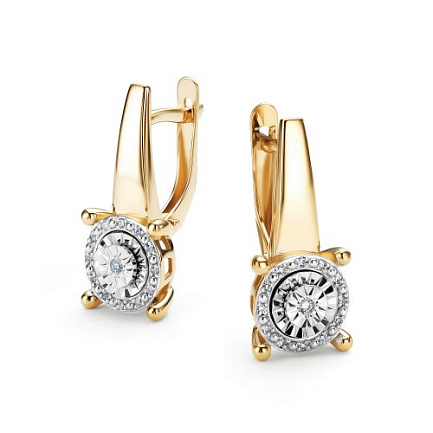 Серьги с английским замком из желтого золота с бриллиантами