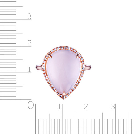 Кольцо из красного золота с бриллиантами, кварцем