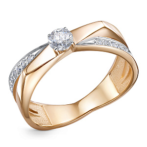 Кольцо помолвочное из красного золота с бриллиантами