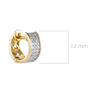 Серьги с английским замком из желтого золота с фианитом