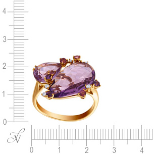 Кольцо из желтого золота с аметистами, турмалинами, бриллиантами