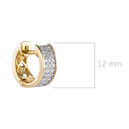 Серьги с английским замком из желтого золота с фианитом