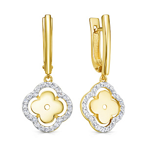 Серьги с английским замком из желтого золота с бриллиантами