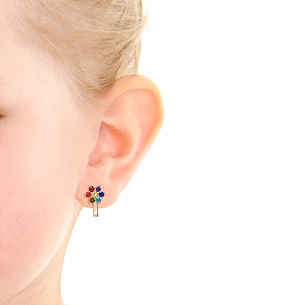 Серьги детские с английским замком из красного золота с фианитом