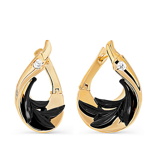 Серьги с английским замком из желтого золота с бриллиантами