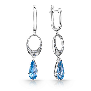 Серьги с английским замком из белого золота с топазом