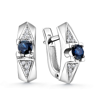 Серьги из белого золота с бриллиантами, сапфирами